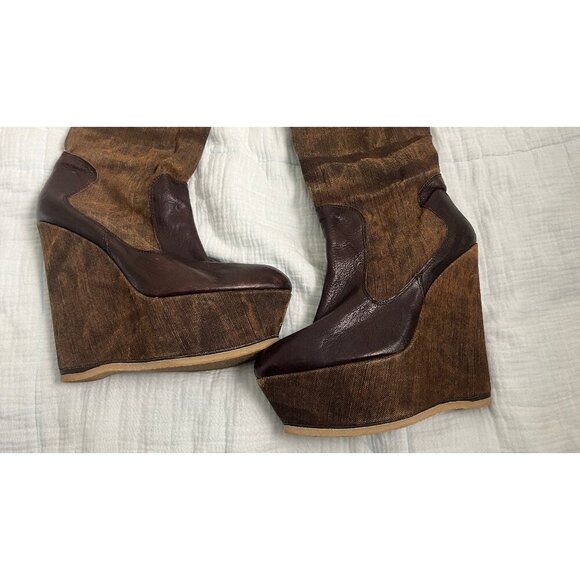 STUART WEITZMAN KNEE HIGH TALL PLATFORM WEDGE BOOTS 10.5 - Picture 3 of 8